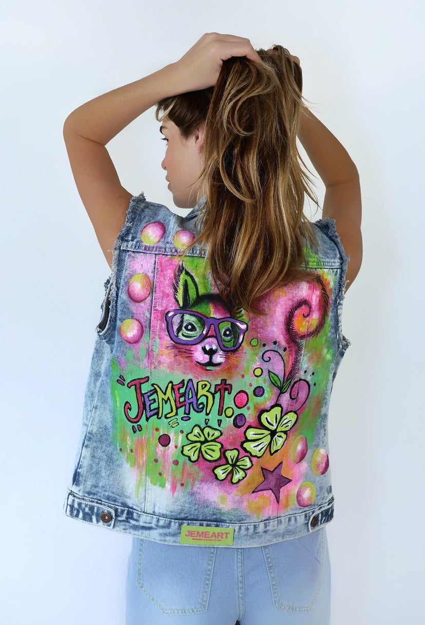 Hand Painted Denim Jacket Vest